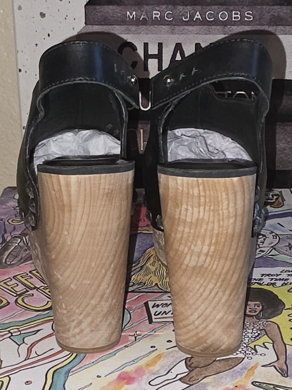 Jeffrey Campbell X Free People Black Leather Studded Slingback Wedge Sandals - Picture 10 of 13